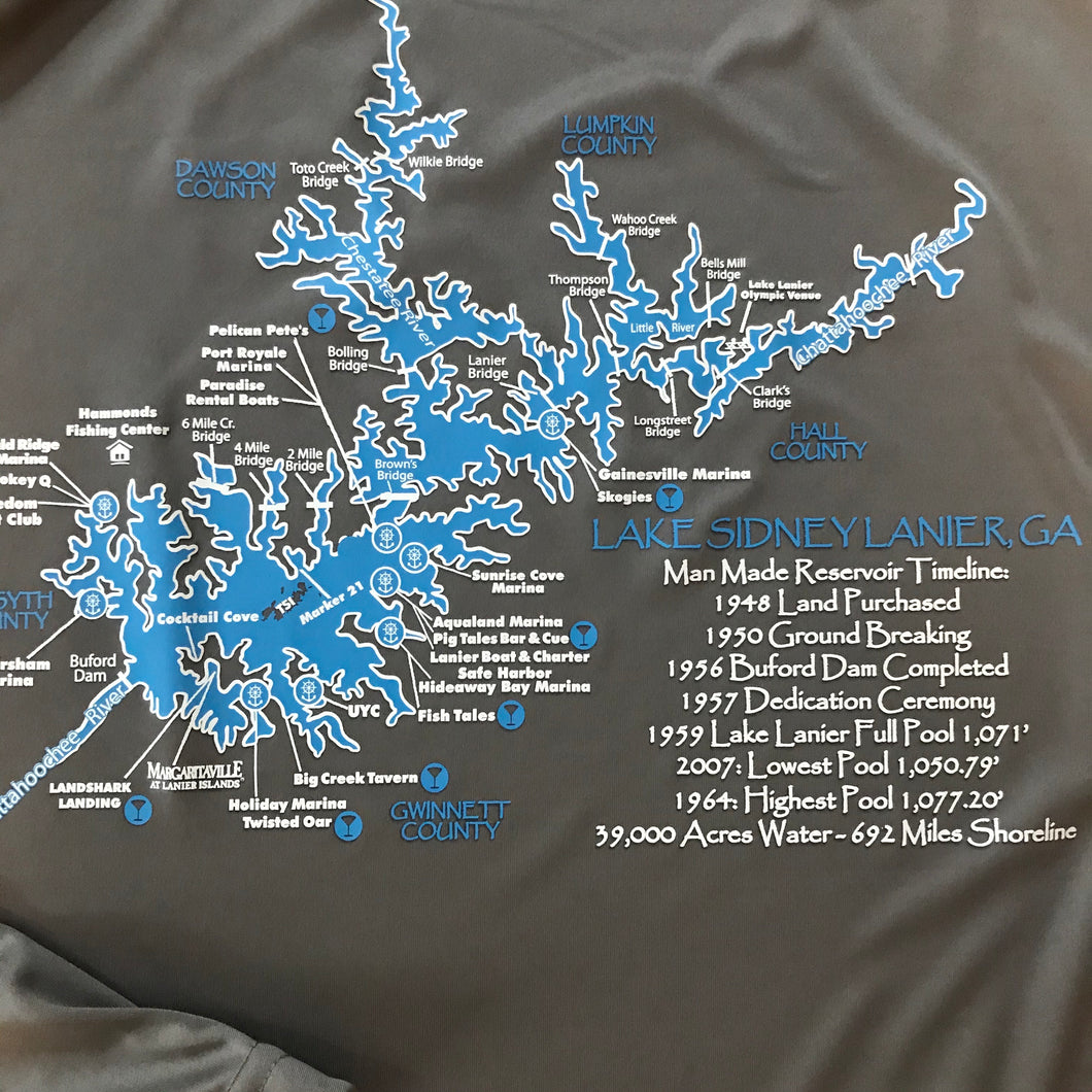 Lake Lanier Map Wicking Short or Long Sleeve